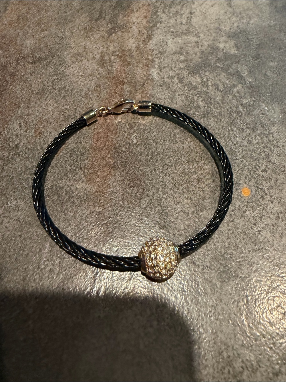 Black Cable Strand Bracelet with Gold Pave Bead